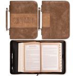 Christian Art Gifts Faux Leather Bible Cover for Men and Women | Zippered Case for Bible or Book w/Handle (Large, Brown - Trust in The Lord #1)