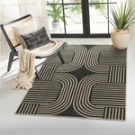 Lahome Modern Geometric Outdoor Easy Jute Rug, 3x5 Indoor Outdoor Rugs for Living Room Rug Black Entryway Rug, Farmhouse Washable Area Rug Non Slip Carpet for Patio Courtyard Bedroom