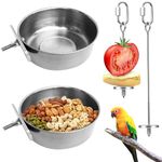 YYBD Pet Feeding Dish Set 4 Packs Pet Food Water Bowl with Clamp Holder Parrot Fruit Fork Stainless Steel Feeder Cup Bird Feeding House Accessories for Parrot Cockatiel Conure Budgies Parakeet Macaw