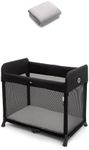 Bugaboo Stardust Bundle, 2-in-1, lightweight, pop-up travel cot + cotton sheet, with mattress, unfolds in 1 second, for babies and toddlers, includig a carry bag, Midnight Black