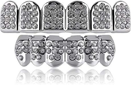 canjoyn 18K Gold and Silver Plated Iced Out CZ Diamond Top and Bottom Grills for Your Teeth Men Women Hip Hop Jewelry