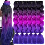 TENGSHUO FLY 6 Packs 24 Inch Braiding Hair Ombre Jumbo Braiding Hair for Women Extensions 24 Inch Kanekalon Heat Resistance Synthetic Hair for Braiding (24 Inch (Pack of 6), Black to Purple Red to Royal Blue)