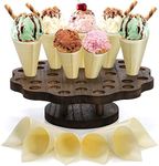 AVLA Ice Cream Cone Holder with 100 Wooden Cones, 36 Holes Waffle Cone Display Stand, Snack Tray for Wedding, Hand Roll Sushi Popcorn Rack for Birthday Party, Buffet, Restaurant, Food Truck