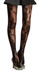 Womens Patterned Black Lace Fishnet Net Tights/Fashion Pantyhose With Pattern Prints (Bold English Rose)