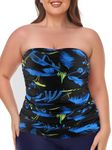 Ocean Blues Women's Feather Print Plus Size Tankini Top No Bottom Bandeau Tankini Top Ruched Tankini Bathing Top Only Size 3X-Large