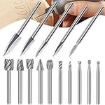 15Pcs Wood Carving Drill Bits Set for Rotary Tool, Power Tools Engraving Drill Bit Set, 10Pcs HSS Rotary Carbide Burr Set with 5Pcs Wood Carving Bits for DIY Woodworking, Carving, Drilling - 3mm Shank