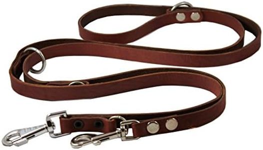 Tan 6 Way European Multifunctional Leather Dog Leash, Adjustable Hands Free Lead 49''-94'' Long, 34'' Wide (18 mm) for Large Dogs