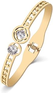 DOWAY Stainless Steel Gold Silver Plated Bangle Bracelets for Women Girls Jewelry Making Birthday Party Gifts, Medium, Stainless Steel, Rhinestone