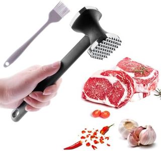PUWOWYE Martillo Carne, Ablandador de Carne de Doble Cara, Mazo para Carne, Martillo Cocina para Bistec, Pollo, Pescado, Cerdo, con Pincel Cocina Silicona