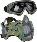 Aoutacc Airsoft Mesh Mask, Half Face Mesh Masks with Ear Protection and Tactical Goggles Set for CS/Hunting/Paintball/Shooting, DW