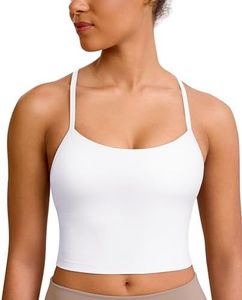 BAYDI Clouduxi Y Back Crop Tank Tops for Women - Thin Strap Padded Workout Yoga Longline Sports Bras White