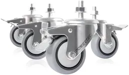 POWERTEC 3 Inch Threaded Stem Caster Wheels Set of 4 with Brake & 600 lbs Loads, Heavy Duty 1/2"-13 x 1-3/8" Stem Casters, Dual Locking TPR Rubber Castor Wheels for Furniture, Cart, Dolly & Workbench