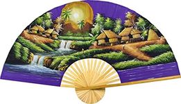 Village Landscape Folding Wall Fan Hand-painted Wall Decor Art (60 inch wide, Purple Moon)