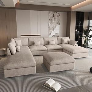 Cloud Couch for Living Room,190" U Shaped Modular Sectional Sofa with Ottoman,Down Filled 9 Seater Convertible Sleeper Sofa Bed Oversized Furniture Sets, Khaki