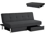 RELAX4LIFE 3 Seater Sofa Bed, 3 Adjustable Padded Modern Couch Bed Lounge Sofa, Steel Feets Button Tufted Resting Guest Sofa for Living Room Bedroom Office (with 2 Drawers, Black)