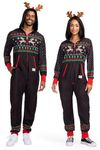 Tipsy Elves Christmas Onesies for Adults - Comfy Unisex Matching Holiday Jumpsuits with Convenient Pockets, Black Fair Isle Rudolph, Medium