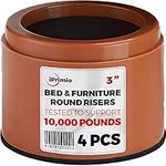 iPrimio Bed and Furniture Risers – 4 Pack Round Elevator up to 3” & Lifts Up to 10,000 LBs - Protect Floors and Surfaces – Durable ABS Plastic and Anti Slip Foam Grip – Non Stackable – Brown