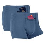 LUEXBOX Pocket Underwear for Men with Secret Hidden Front Pocket, Travel Boxer Brief, Small Size 2 Packs (Blue)