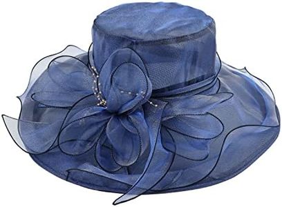 Lawie Women Girls Royal Blue Large Flower Wide Brim Tea Party Fascinator Hat British Cocktail Easter Church Ladies Dress Hats Queen Fancy Organza Bonnet Spring Hat Sunday Cap 1900s Elegant Costume
