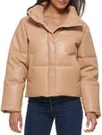 Levi's Women's Vegan Leather Quilted Short Puffer Jacket, Biscotti, Small