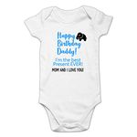 Funcart Happy Birthday Daddy I'm The Best Present Ever! Mom and I Love You Baby Romper Size 18x17 Inches(3-9 Months) White