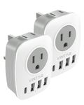 2 Pack UK Ireland Travel Plug Adapter, VINTAR Canada to UK Plug Adapter with 1 USB C, 2 American Outlets and 3 USB Ports, 6 in 1 International Power Adapter for England Singapore Hongkong（Type G）