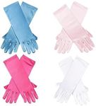 BLUE PANDA Girl Dress Up Satin Gloves for Princess Costume or Wedding, Ages 3 to 8 (4 Pairs)