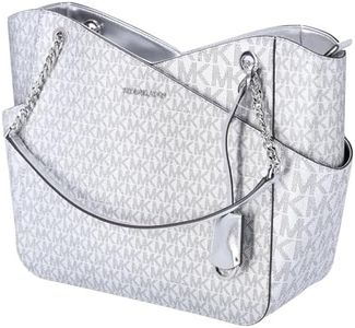 Michael Kors Jet Set Travel Grand sac fourre-tout à bandoulière métallique Signature MK Bag (Argent), Argenté