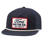 AMERICAN NEEDLE Ford Motor Company Wyatt Adjustable Snapback Trucker Baseball Hat (23014A-FORD-NAVY), Navy, One Size