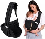 Roslim Baby Sling Carrier, One-Shoulder Side Sling with Ergonomic Curved Design, Padded Contoured Hip Area, Adjustable Lightweight Baby Carrier with Storage Pocket, Breathable & Travel-Friendly, Black