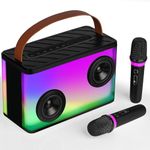 BONAOK Karaoke System with 2 Microphones, Bluetooth Microphone with Speaker, Portable Karaoke Machine with Lights, Karaoke Player TWS/TF/AUX/USB (K20)