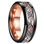 NUNCAD Black Polished Finish Tungsten Carbide Promise Ring for Men Rose Gold Celtic Dragon Inlay Comfort Fit Size 15