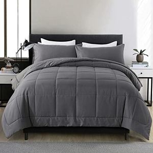 DOWNCOOL Queen Comforter Set -All Season Bedding Comforters Sets with 2 Pillow Cases-3 Pieces Bedding Sets Queen -Down Alternative Grey Queen Size Comforter Sets(88"x90")