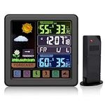 Weather Stations with Color Display, Indoor Outdoor Temperature Thermometer, Humidity, Barometric Pressure, Weather Forecast LCD Digital Weather Station with Outdoor Sensor for Home Office (Black)