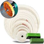 DIY Crafts Spiral Stitched Cotton Buffing Polish Wheel Bench Grinder Polishing Wheel Layers Cotton Spiral Stitched Cotton Buffing Wheel Metal Polishing Buffers + 1x Polishing Compound (Pack of 5 Pcs, 4" Buffing Polish Wheel)