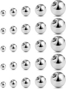 ACEmedia 25Pcs Replacement Balls Externally Threaded Steel Balls Industrial Barbell Tongue Nipple Belly Button Piercing Rings Parts 3MM-8MM