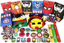 Beamely 110Pcs Avenger Party Bag Fillers for Kids Boys Girls, Superhero Theme Assorted Pinata Toys with Slap Bands Masks Stickers Keychains Gift Bags Badges Lucky Dip Prize Favours for Birthday