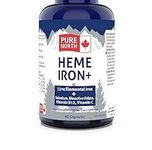 Pure North Naturals - Heme Iron 60 Caps - 11mg Elemental Iron + Selenium, Bioactive Folate, Vitamin B12, Vitamin C - 3rd Party Tested - Formulated & Made in Canada