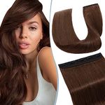 Elailite One Piece Clip in Hair Extensions Real Human Hair - Thin Type - Remy Hair Weft Straight 3/4 Half Head (#4 Medium Brown, 8 Inch (40 g))