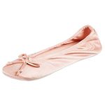 isotoner Women's Satin Ballerina Slippers with Classic Ribbon Suede Sole, Evening Sand Soft Tie Bow, 8-Numeric_9