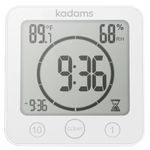 [2018 Version] KADAMS Digital Clock Timer with Alarm Waterproof for Water Spray for Bathroom Shower Kitchen Touch Screen Timer Temperature Humidity Display Suction Cup Hanging Hole Stand - White