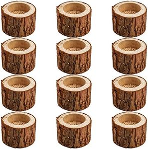 Lawei 12 Pack Wooden TeaLight Candle Holders, Personalized Wood Votive Tealight Holders, Vintage Pillar Candle Stands Bulk for Home Wedding Party Birthday Holiday Decoration