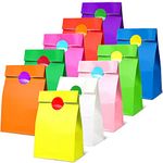 50 PCS Paper Party Bags for Kids, TOOELMON Multi-Color Kraft Paper Gift Bags Candy Goodie Treat Bags with 60 PCS Stickers for Halloween, Christmas, Birthday, Wedding Parties (130 * 80 * 240mm)