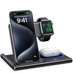 Wireless Charger, 3 in 1 Wireless Charging Station for iPhone 13,12,11 Pro Max,11,XR, XS,X,8,Foldable Charger Stand Compatible with Apple Watch Series, Fast Charging Dock for AirPods Pro/2/3(Black)