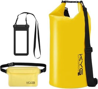 KYG Bolsa Estanca Impermeable 5L/10L/20L Set de Mochila Estanca con Funda de Móvil y Bolsa de Cintura, Bolsa Seca para Playa y Deportes al Aire Kayak Senderismo Esquí Pesca Escalada 20L Amarillo