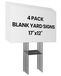 PartyPrints 4 Pack 17 x 12 Inches Custom White Plastic Blank Yard Signs with Stakes, Yard Lawn Sign for Happy Birthday Sign, Garage Sale Signs, Rent, Guidepost Decorations, For Sale Signs for Vehicles