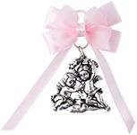 Angel Star Catholic Crib Medal with Satin Ribbon. Perfect Baptism Gifts for Babies, Christening Gifts for Babies, Baby Shower and Baby Nursery Wall Decor. (Pink)