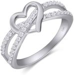 AFFY 0.40 Carat (ctw) Infinity Heart Promise Ring Round Natural Diamond Split Shank Ring Jewelry for Women in 10K Solid White Gold Gift For Her, Ring Size-8.5