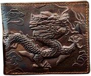 vogueteen Vintage Dragon Genuine Leather Bifold slim Card Holder Money Clip Wallet Purse, Brown, Vintage