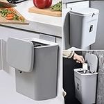 Hanging Small Trash Can with Lid for Counter Top or Under Sink, 2.4 Gallon Kitchen Compost Bin Garbage Can for Cupboard/Bathroom/Bedroom/Office/Camping, Waste Basket (Grey)